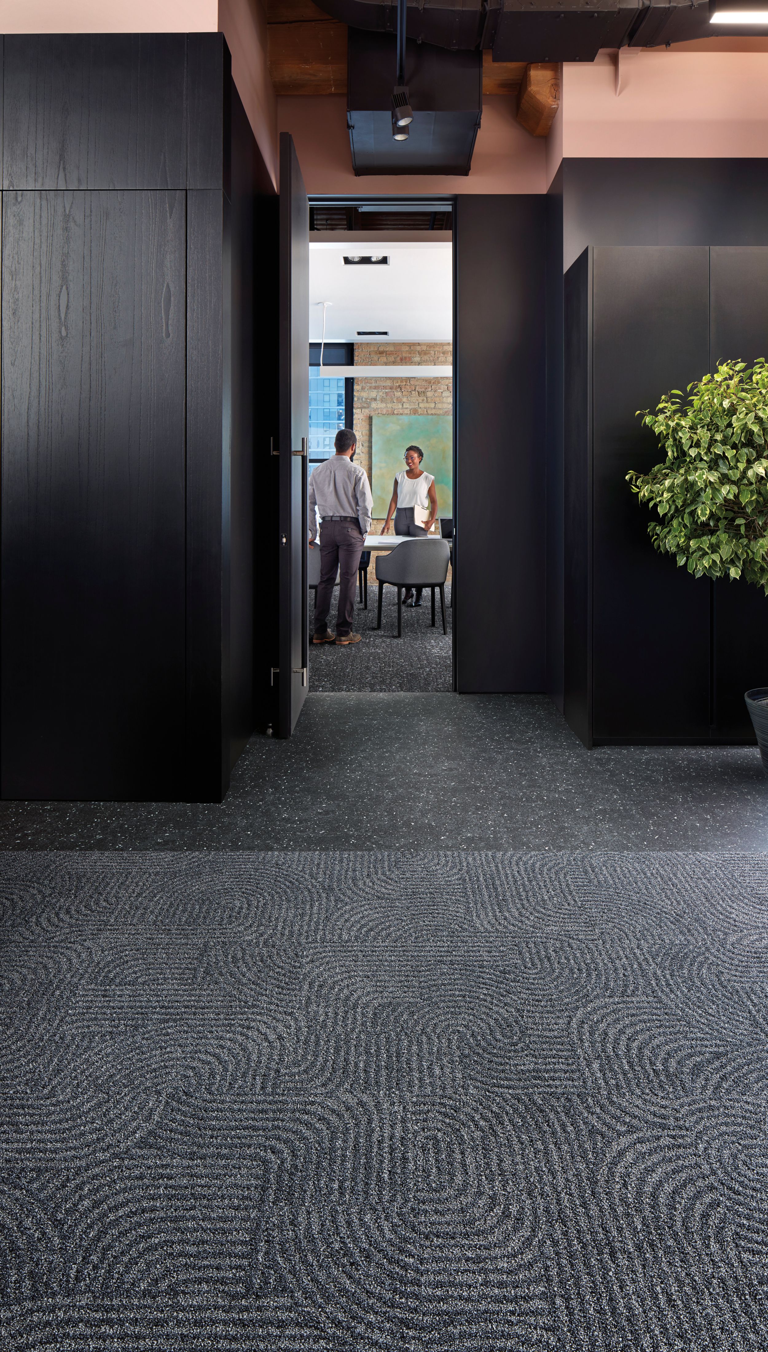 Interface Step this Way and Step Aside carpet tile with Walk the Aisle LVT in an office common area image number 2